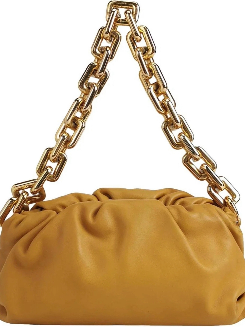 Bottega Veneta Mustard Leather Shoulder Bag with Gold Chain